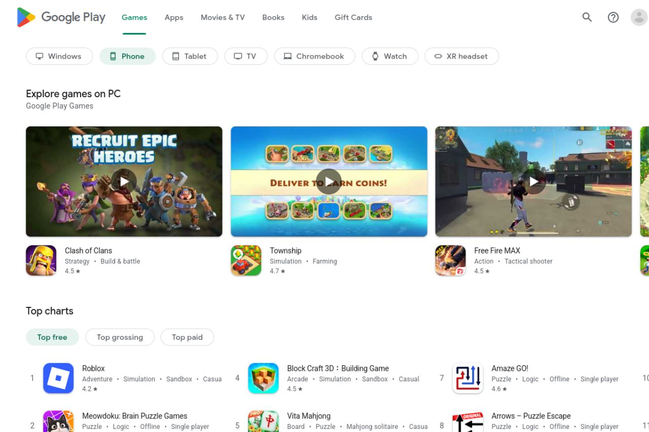 Скриншот сайта Google Play Подписки