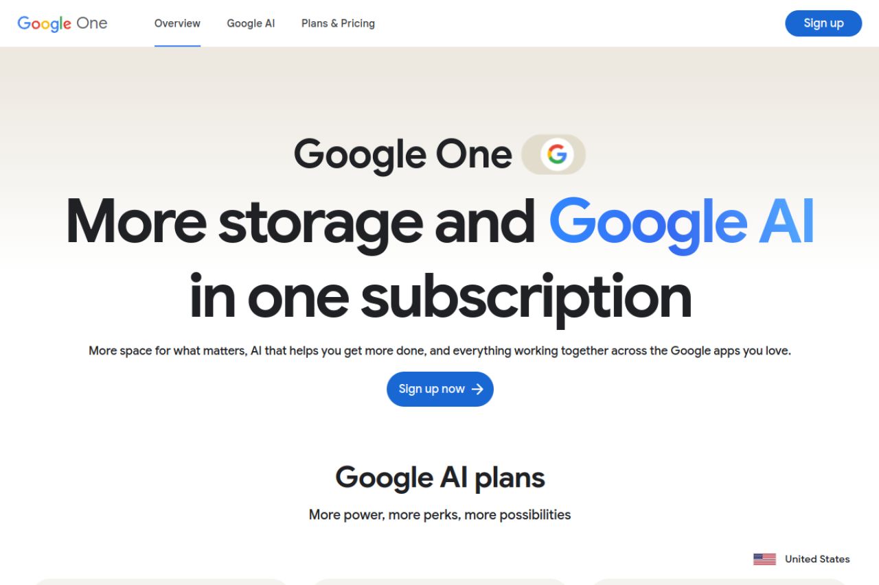 Скриншот сайта Google One
