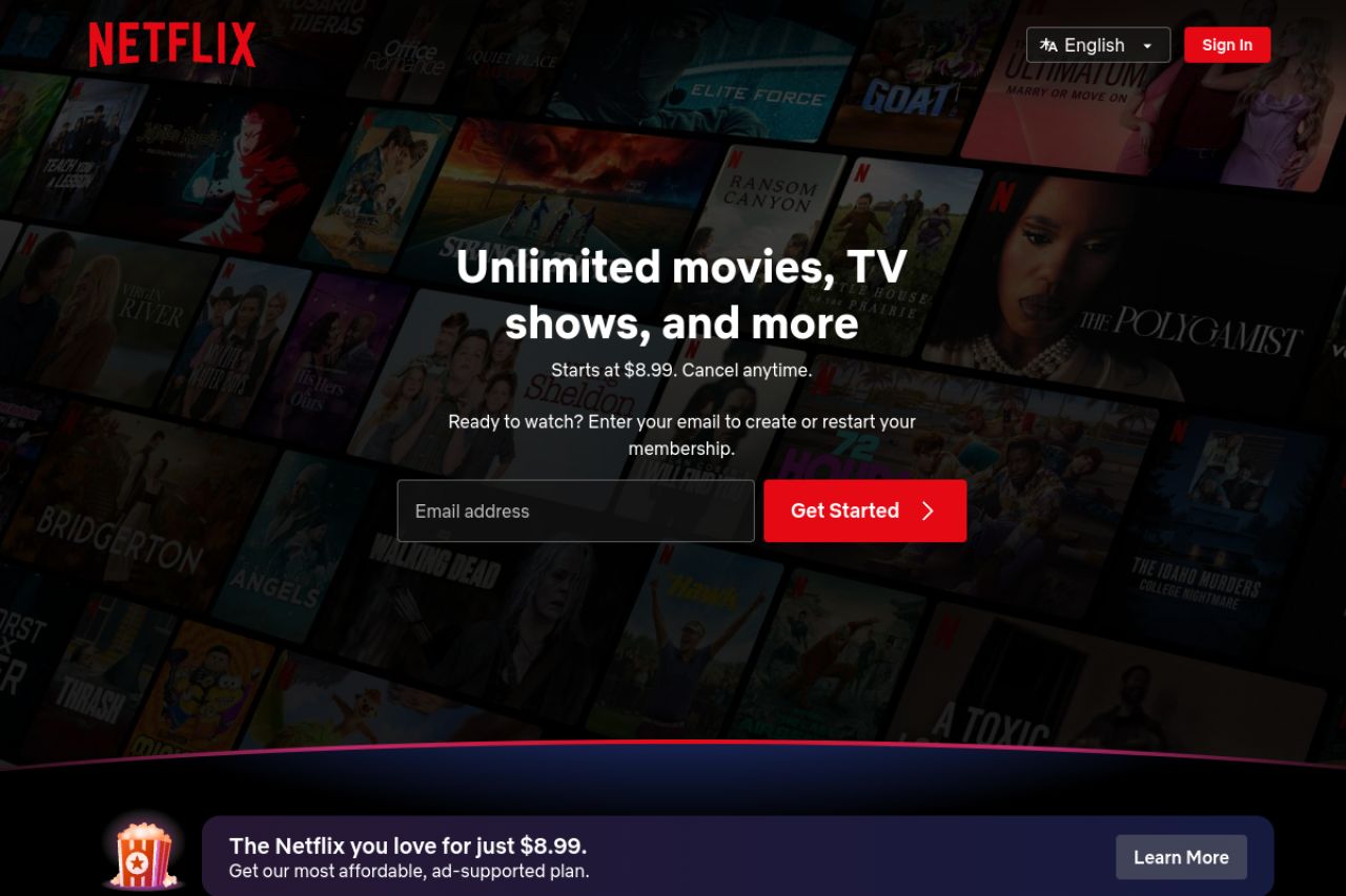 Скриншот сайта Netflix