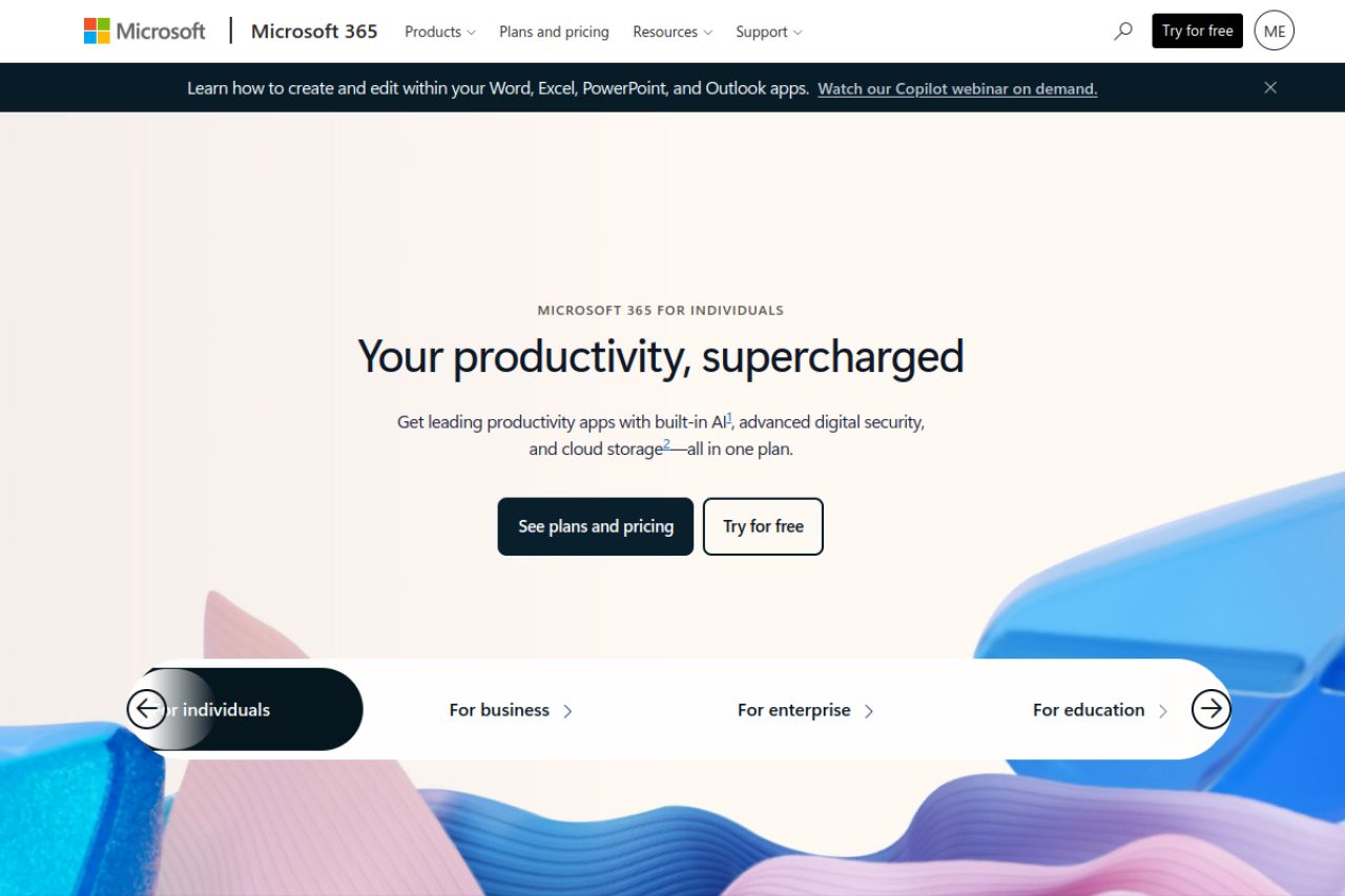 Скриншот сайта Microsoft 365